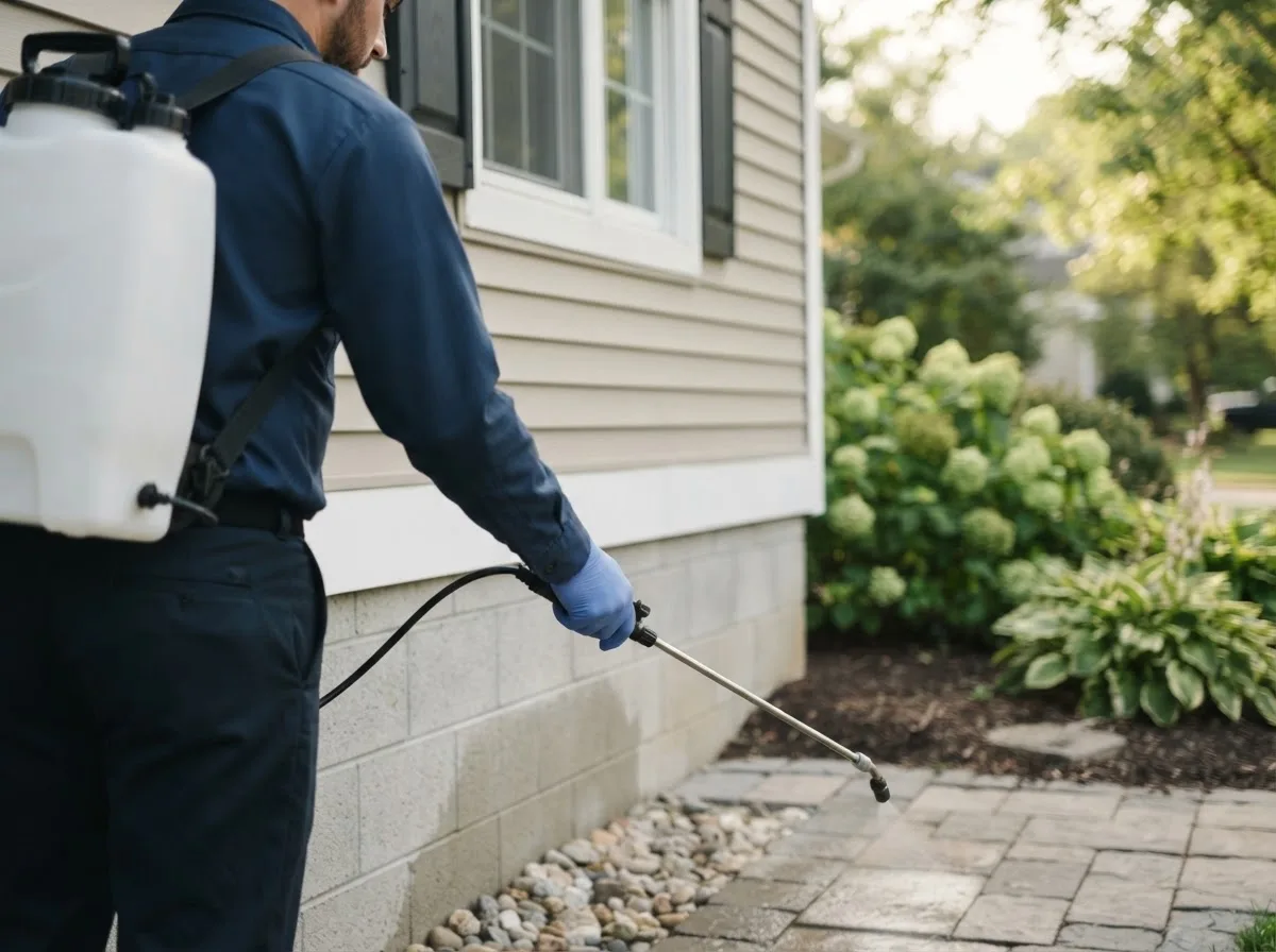 Pest control technician inspecting a home in Boynton, OK